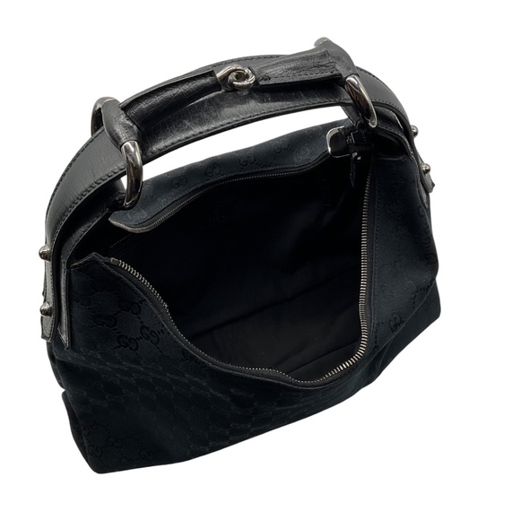 GUCCI BLACK HORSEBIT GG MONOGRAM CANVAS HOBO SHOULDER BAG - Picture 6 of 13